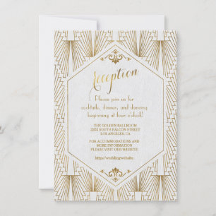 Great Gatsby Art Deco Gold White Reception Invitation