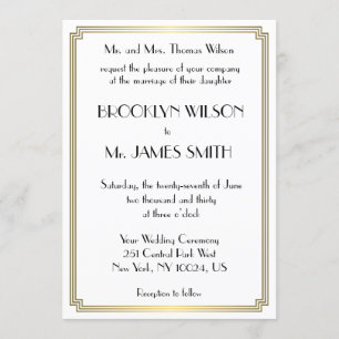 Great Gatsby Art Deco Gold White Wedding Invites