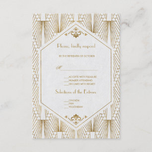 Great Gatsby Art Deco Gold White Wedding RSVP