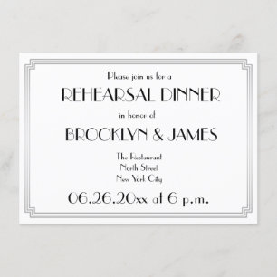 Great Gatsby Art Deco Silver Rehearsal Invitations