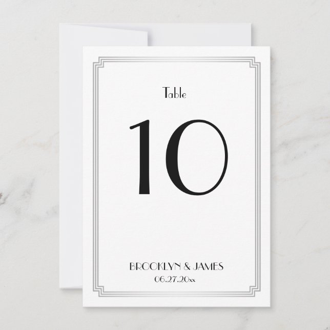 Great Gatsby Art Deco Silver Table Numbers (Front)