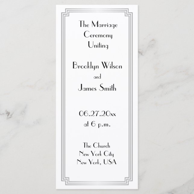 Great Gatsby Art Deco Silver Wedding Programs Programme (Front)