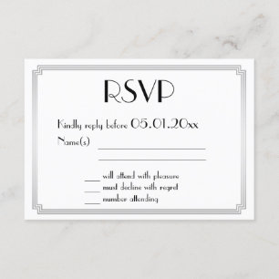 Great Gatsby Art Deco Silver Wedding RSVP Cards