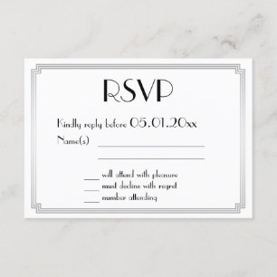 Great Gatsby Art Deco Silver Wedding RSVP Cards