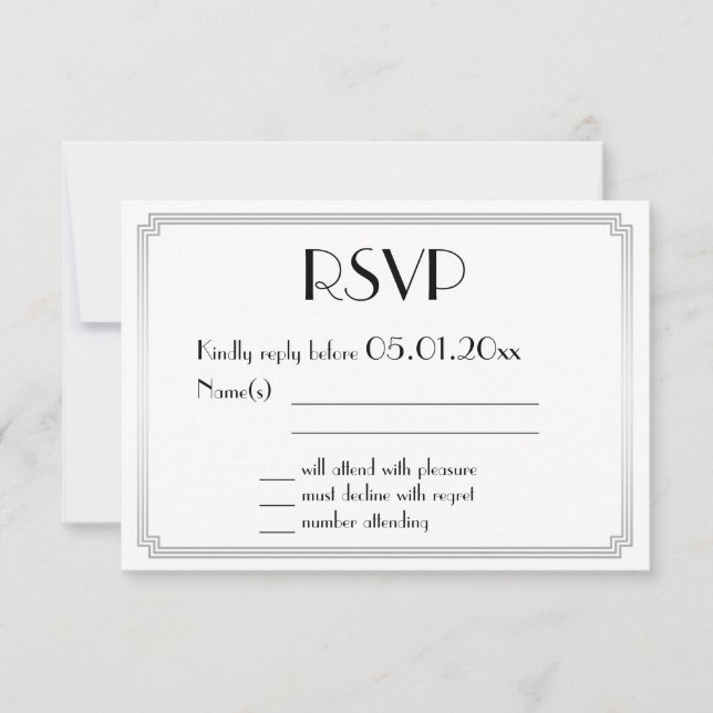 Great Gatsby Art Deco Silver Wedding RSVP Cards (Front)