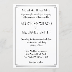 Great Gatsby Art Deco Silver White Wedding Invites