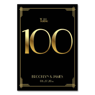 Great Gatsby Art Deco Table Number 100 Gold Black