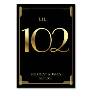 Great Gatsby Art Deco Table Number 102 Gold Black