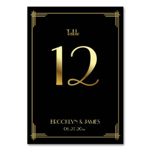 Great Gatsby Art Deco Table Number 12 Gold Black
