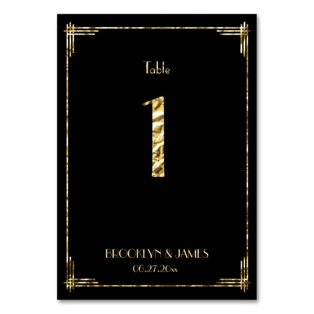 Great Gatsby Art Deco Table Number 1 Gold Foil (Front)