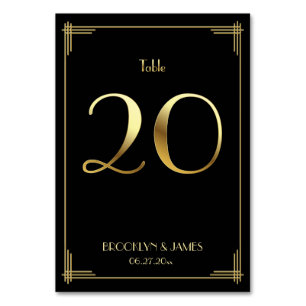Great Gatsby Art Deco Table Number 20 Gold Black