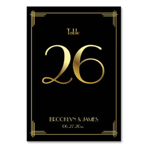 Great Gatsby Art Deco Table Number 26 Gold Black