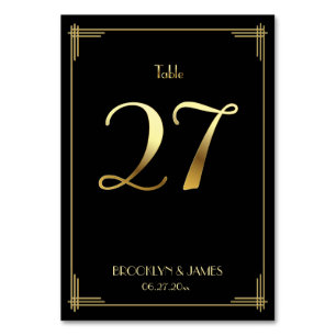 Great Gatsby Art Deco Table Number 27 Gold Black