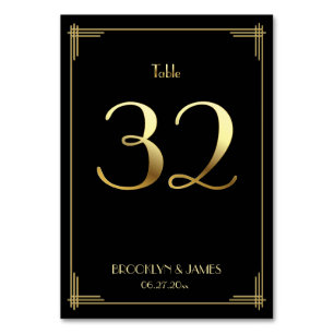 Great Gatsby Art Deco Table Number 32 Gold Black