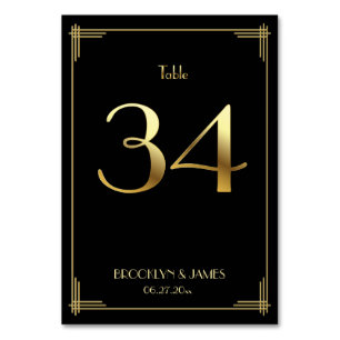 Great Gatsby Art Deco Table Number 34 Gold Black