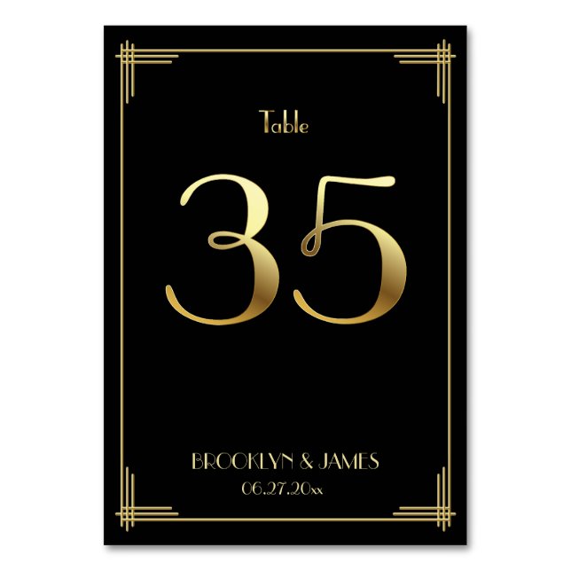 Great Gatsby Art Deco Table Number 35 Gold Black (Front)