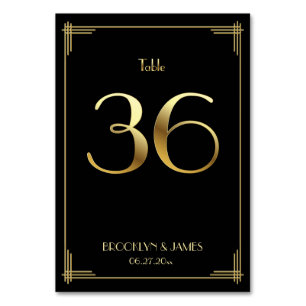 Great Gatsby Art Deco Table Number 36 Gold Black