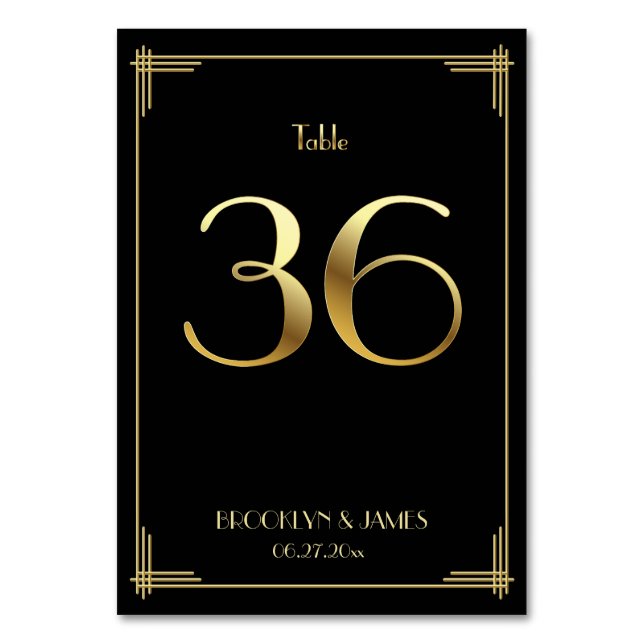 Great Gatsby Art Deco Table Number 36 Gold Black (Front)