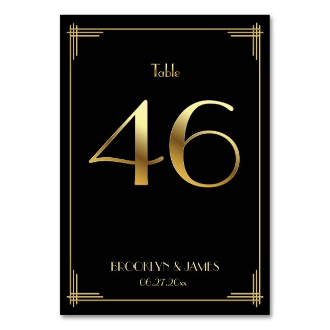 Great Gatsby Art Deco Table Number 46 Gold Black (Front)