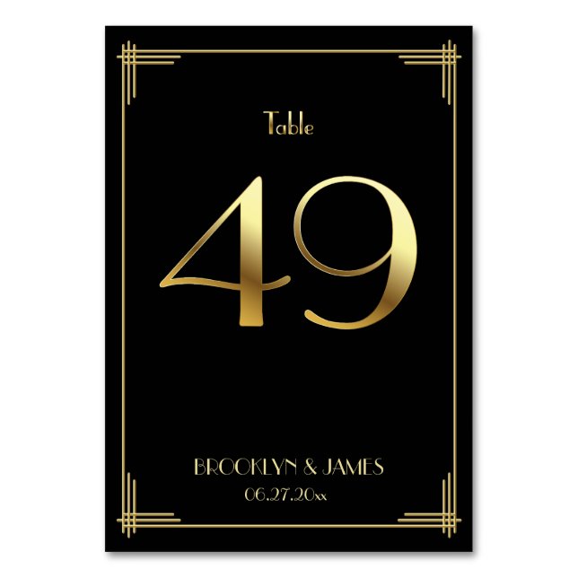 Great Gatsby Art Deco Table Number 49 Gold Black (Front)