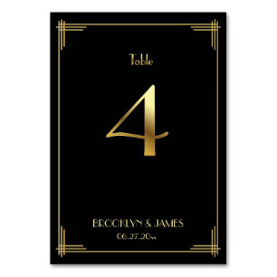 Great Gatsby Art Deco Table Number 4 Gold Black