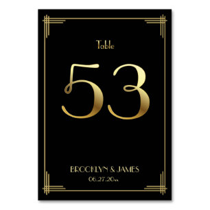 Great Gatsby Art Deco Table Number 53 Gold Black