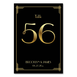 Great Gatsby Art Deco Table Number 56 Gold Black