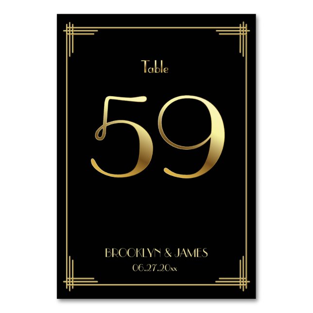 Great Gatsby Art Deco Table Number 59 Gold Black (Front)