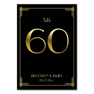 Great Gatsby Art Deco Table Number 60 Gold Black