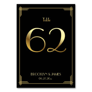 Great Gatsby Art Deco Table Number 62 Gold Black