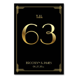 Great Gatsby Art Deco Table Number 63 Gold Black