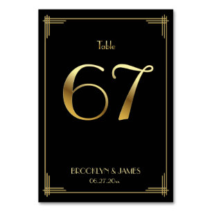 Great Gatsby Art Deco Table Number 67 Gold Black