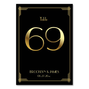 Great Gatsby Art Deco Table Number 69 Gold Black