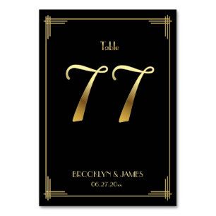 Great Gatsby Art Deco Table Number 77 Gold Black