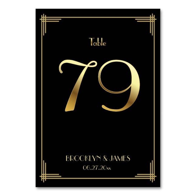 Great Gatsby Art Deco Table Number 79 Gold Black (Front)