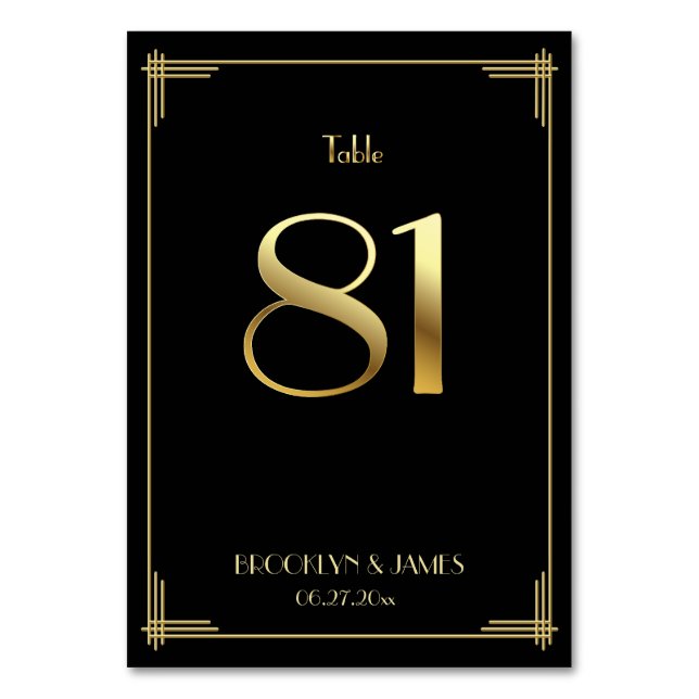 Great Gatsby Art Deco Table Number 81 Gold Black (Front)
