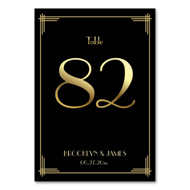 Great Gatsby Art Deco Table Number 82 Gold Black (Front)