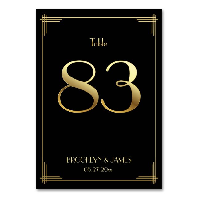 Great Gatsby Art Deco Table Number 83 Gold Black (Front)