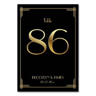 Great Gatsby Art Deco Table Number 86 Gold Black