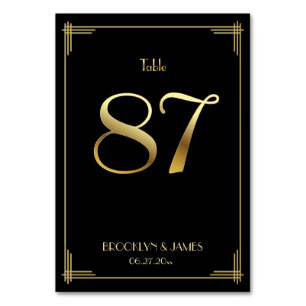 Great Gatsby Art Deco Table Number 87 Gold Black