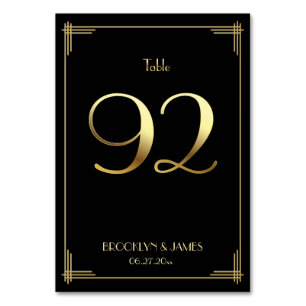 Great Gatsby Art Deco Table Number 92 Gold Black