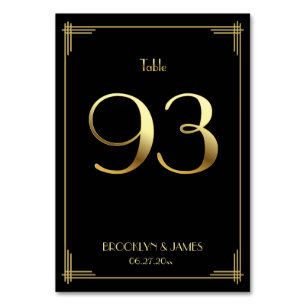 Great Gatsby Art Deco Table Number 93 Gold Black