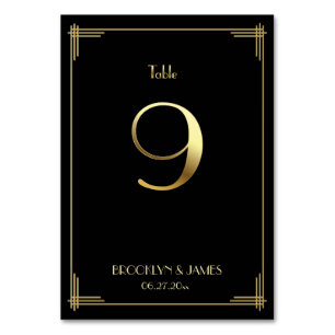 Great Gatsby Art Deco Table Number 9 Gold Black