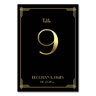 Great Gatsby Art Deco Table Number 9 Gold Black