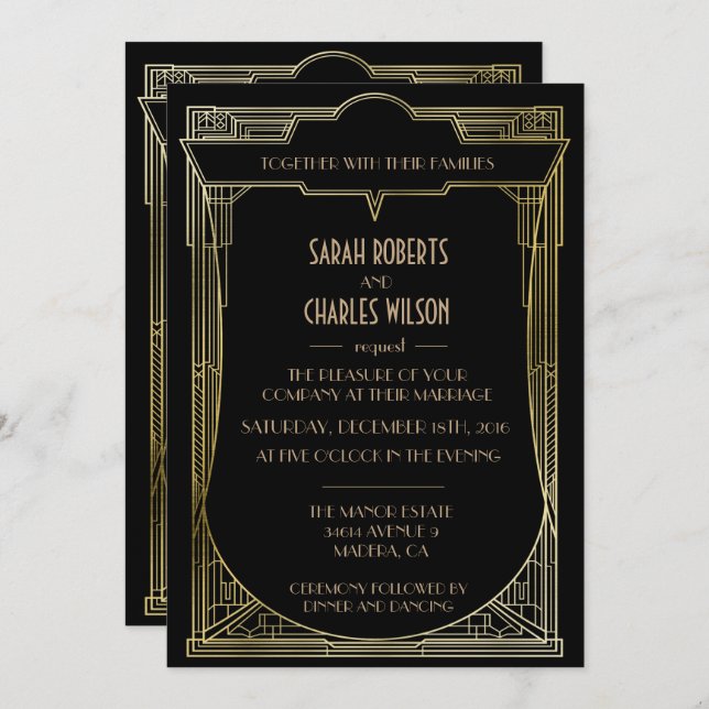Great Gatsby Art Deco Wedding Invitation (Front/Back)