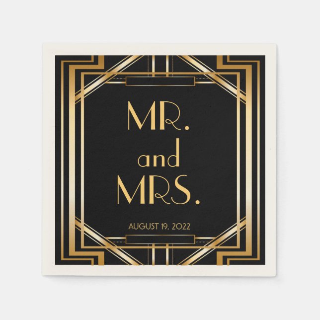 Great Gatsby Art Deco Wedding Personalised Napkin (Front)