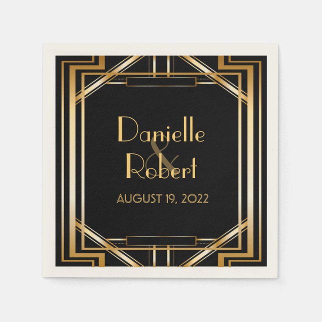 Great Gatsby Art Deco Wedding Personalised Napkin (Front)
