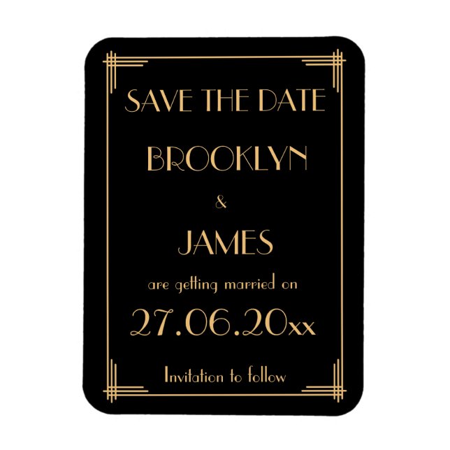 Great Gatsby Art Deco Wedding Save The Date Magnet (Vertical)