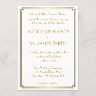 Great Gatsby Art Deco White Gold Wedding Invites