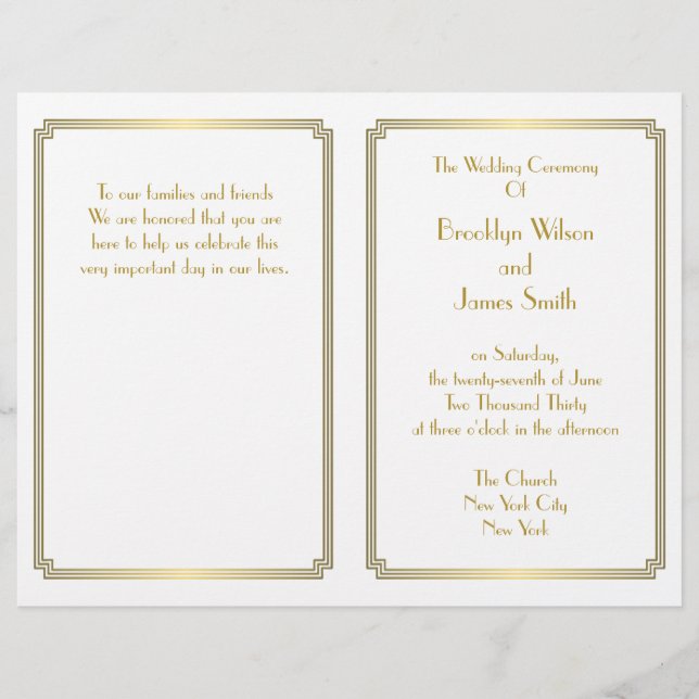 Great Gatsby Art Deco White Gold Wedding Programs (Front)